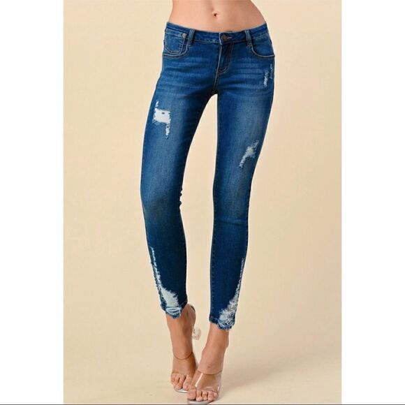 Blue denim skinny distressed jeans - Picture 2 of 5